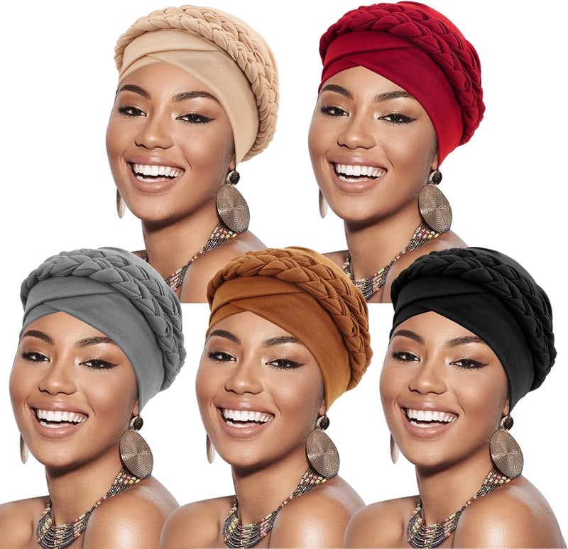 DRESHOW African Women Turban Caps Beanie Twist Headscarf Pre-Tied Double Twisted Braids Headwraps for Women Chemo Cancer Cap - Image 1